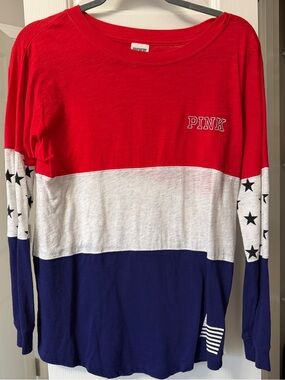 PINK Victoria's Secret Red White & Navy Star-Stripe Long Sleeve Top